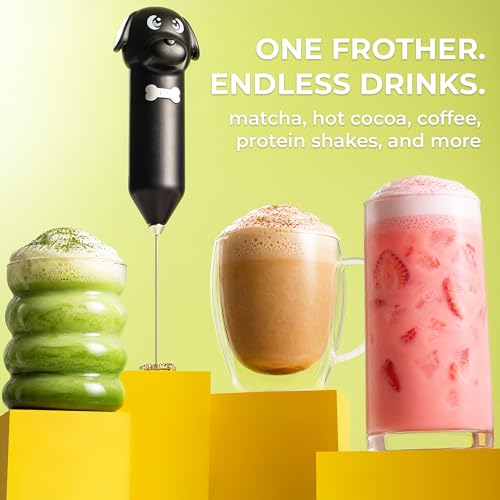 Image of Zulay Kitchen Dog Milk Frother Wand - Cutesy Frother, Meet Your New Frothing Buddy Ace The Dog, Adoption Papers and Stickers Included, Paw-fectly for Lattes, Cappuccino & Matcha - Black