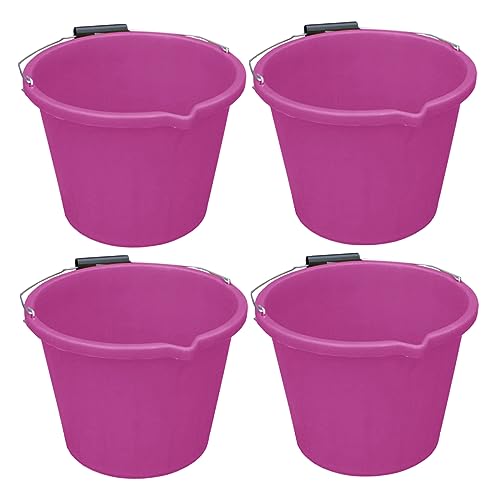 (𝐒𝐞𝐭 𝐨𝐟 𝟒) 14 Litre Plastic Builders Buckets 3 Gallon Water Storage Cement Mixing Bucket with Strong Metal Handle Construction Animal Feeding Car Wash Cleaning Bucket For Home Garden (Pink)