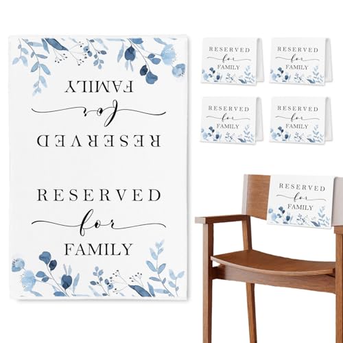 ChissNook Reserved Seating Chair Signs, Reserved sign for Family Pew Cloths Seating Placeholder for Church Pews, Wedding Decorations for Reception Parties Celebrations Event (Dusty Blue, 4 PCS)
