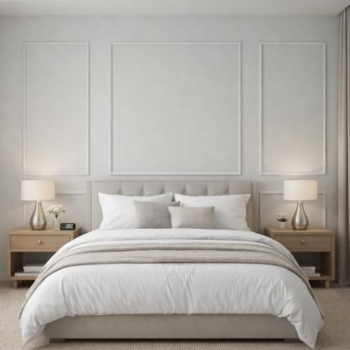 Image of Pangda Peel and Stick Wall Molding Kit, 3D Premade Accent Molding Wainscoting Panel for Interior Wall Moulding Decor, Ready to Assemble Wainscoting Accent Panel (3 Set,23x56 in+48x56 in+23x56 in)