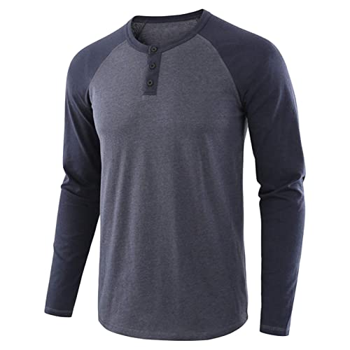 Mens Henley Long Sleeve Raglan T-Shirt Fashion Button Cotton Fall Shirt Casual Lightweight Crew Neck Shirts (Small,Grey 2)