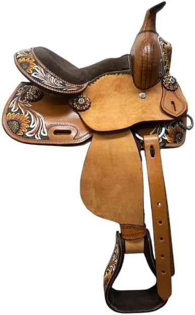 Western Barrel Racing Horse Saddle Handmade Premium Leather Comfort Horse Trail Equestrian Tooled Carved Horse Saddle Riding Horse Saddle Size: 10-18 inches...