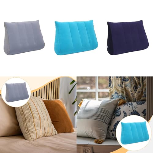 Image of Blow up Cushion Wedge Pillow Compact Lightweight Multipurpose Triangle Shape Grey