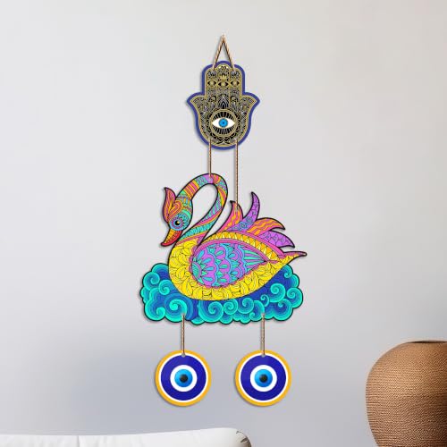 Image of Artvibes Colorful Swan Evil Eye Wall Hanging for Home Entrance & Main Door | Decorative Nazar Battu Decor for Living Room Bedroom Office Hallway | MDF Wall Accent (WH 85127N)