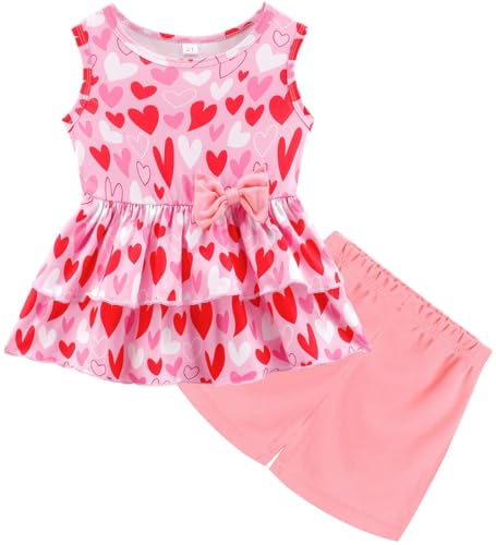 Image of Girls 2 Piece Outfit Summer Short Set Sleeveless Bow Knot Tank Top and Shorts Cute Clothes for Toddler Girls