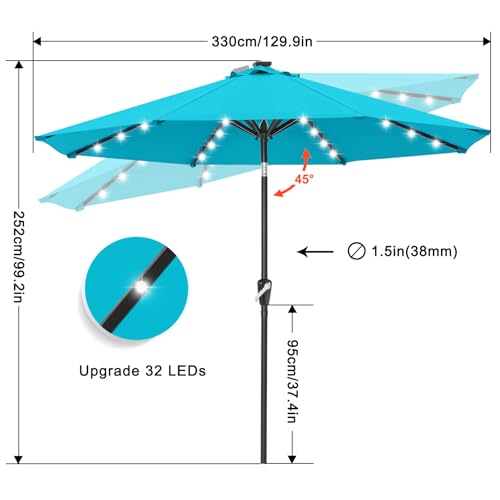 Image of ABCCANOPY Durable Solar Led Patio Umbrellas with 32LED Lights 11FT (Turquoise)