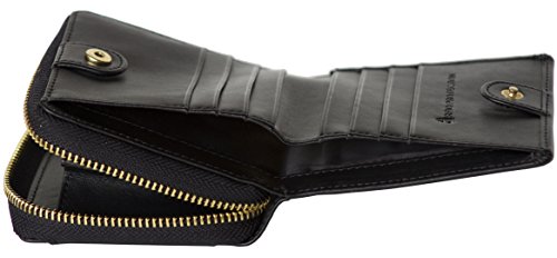 Women's Genuine Soft Leather Scan Proof Small Wallet Zip Coin Pocket in Black 5