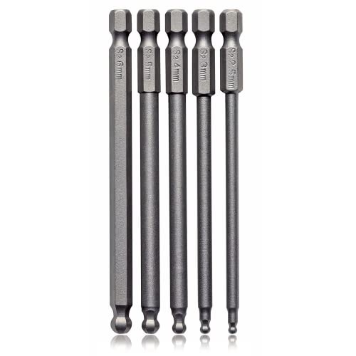 Vesttio Ball End Hex Head Metric Allen Wrench Screwdriver Bit Set 5Pcs 2.5Mm 3Mm 4Mm 5Mm 6Mm 1/4 Inch Hex Shank 4 Inch/100 Mm Length S2 Steel With Magnetic For Power Screwdriver Drill Impact Driver #TOP2