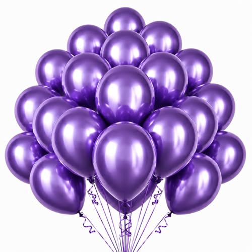 Image of Metallic Chrome Purple Balloons 10 Inches 100 Pack Helium Shiny Thicken Party Balloon (Purple)