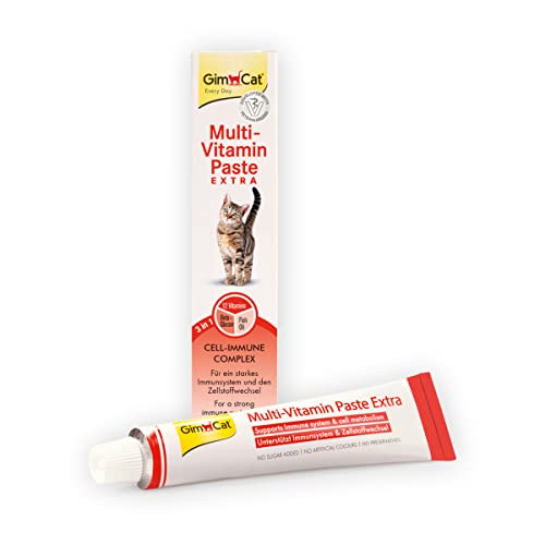GimCat Pâte Multi-Vitamin Extra - Snack pour chats avec du bêta-glucane, des oméga-3 et oméga-6 pour une protection cellulaire saine - 1 tube (1 à 100 g)