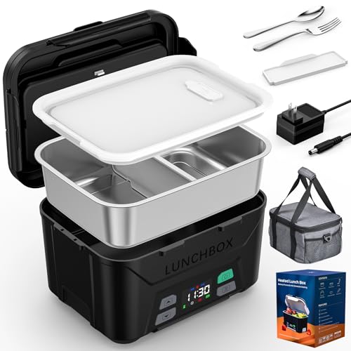 EO Living Heated Lunch Box Battery Powered with Automatic Heating, Cordless Heatable Lunchbox for Adults, 1.3L Portable Food Warmer with Insulated Carry Bag