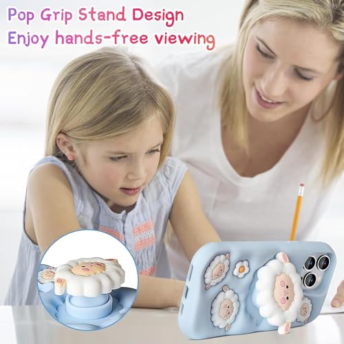 Image of COVERLY for iPhone 15 Pro Max 3D Cartoon Sheep Flock Case,Full Protective Funda Trendy Cloud Animal Back Case with Holder Cute Soft Silicone Fashion Aesthetic Cover for Apple iPhone 15 Pro Max