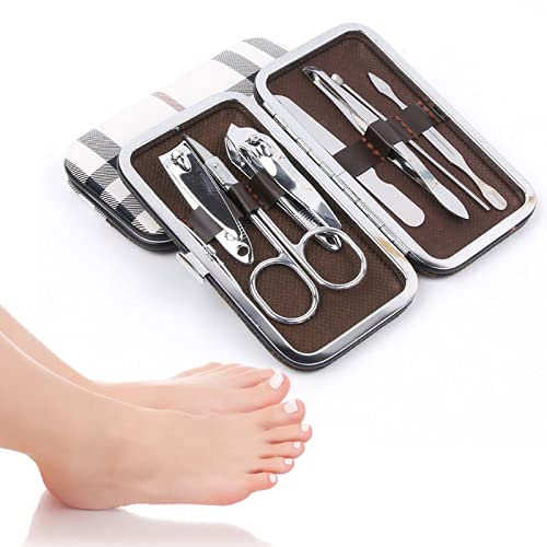 MH Collection Stainless Steel Proffesional Manicure Pedicure Set Nail Cutter,Scissors Grooming Kit with Peeling Knife, Nail Cleaning Knife, Acne needle, Blackhead Tool With Leather Travel Case