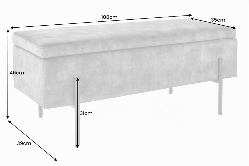 Riess Ambiente Moderne Truhenbank LOFT 100cm grau Samt Sitzbank mit Stauraum gespolstert schwarz Metall Schminkbank Samtbank Flurbank Bank Dekobank Schlafzimmerbank