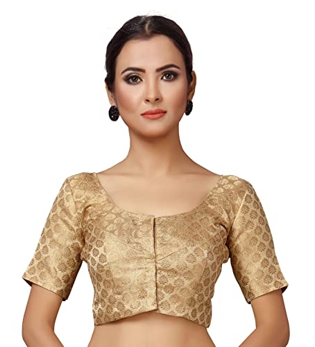 Image of Studio Shringaar Women's Readymade Brocade Short Sleeves Saree Blouse