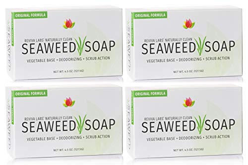 Reviva Seaweed Soap - 4 Pack - Organic Seaweed Face Scrub and Exfoliating Body Scrub Soap Bar - 4.5 oz. Vegetable Base Natural Bar Soap and Seaweed Bath Detox Soap Made in the USA