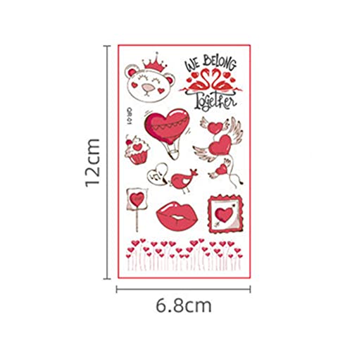Miniatura 2 de Dzrige 20 hojas de calcomanías de tatuaje de corazón para el día de San Valentín, calcomanías románticas de tatuajes para parejas, corazones rojos,