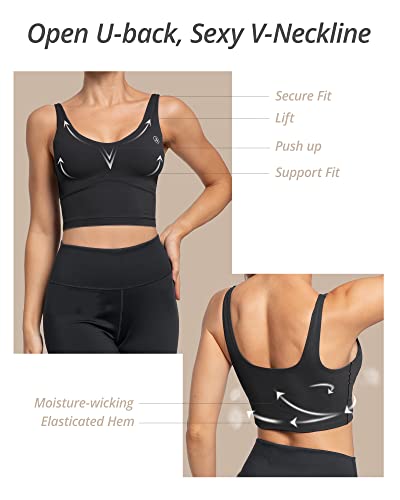 Image of AKASO Womens Longline Sports Bra Tank Top Padded Workout Running Yoga Black