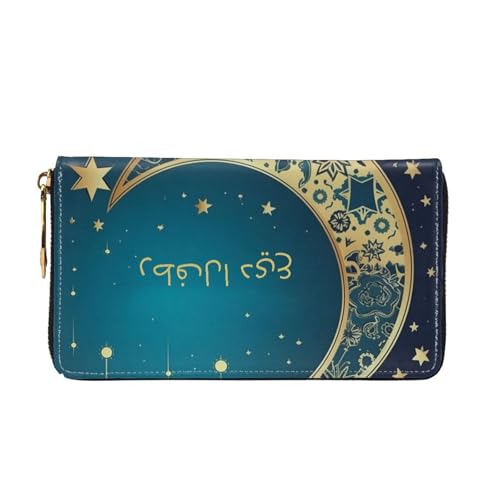 Eid al-Fitr crescent moon and stars Leather Wallet for Women Long Coin Purse Ultra Slim Credit Cards Holder Bifold Clutch4