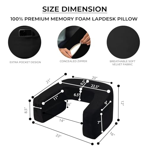 Image of CUSHIO Lap Desk & Wedge Combo for Laptops, Study and Reading | Memory Foam Adjustable Wedge with Headrest for Back Support & Lap Desk Pillow-Gaming & Reading Pillow (Black)
