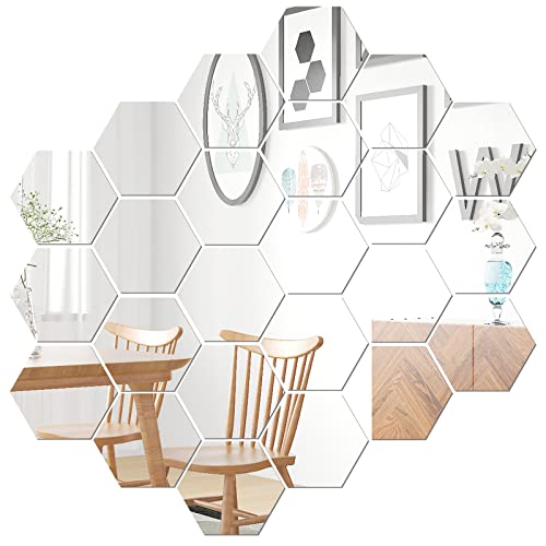 24er Pack 9cm Sechseckiger Spiegel Wandaufkleber Klebespiegel Spiegelfolien Spiegel Selbstklebende Fliesenspiegel Wanddekoration Wandspiegel klebende Spiegel DIY Wandspiegel Cover
