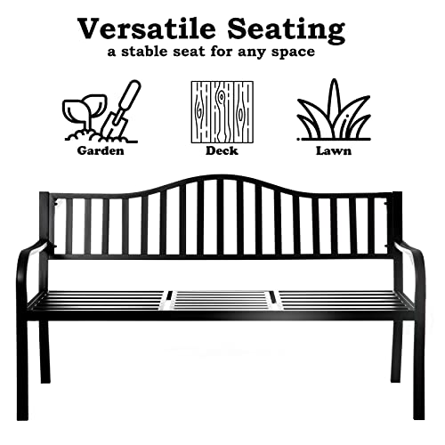 Gardenised Qi003461L Outdoor Powder Coated Steel Park Pop Up Middle Table, Lawn Decor Seating Bench For Yard, Patio, Garden, Balcony, And Deck, Black #TOP4