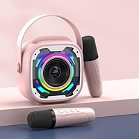 Mini Karaoke Machine with 2 Wireless Microphones, Karaoke Machine for Kids and Adults,Portable Wireless Karaoke Speaker, Best Gifts Toys for Girls and Boys. (Pink)