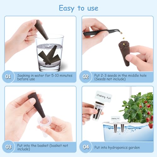 GoorDik 100 Pack Grow Sponges, Replacement Root Growth Sponges Seed Pods Compatible with AeroGarden, Seed Starter Sponges Kit with 10 Plant Labels and 1 Tweezers for Hydroponic Indoor Garden System