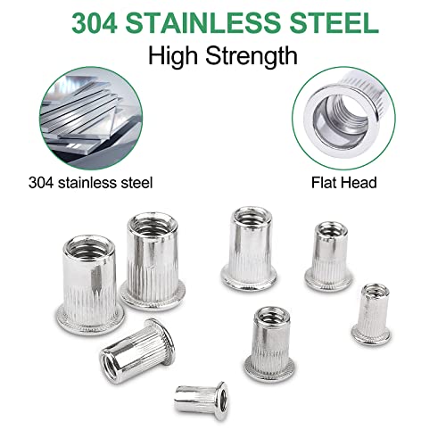 Foliv 250 Stück Nietmuttern Sortiment Set, M3 M4 M5 M6 M8 M10 Nietmuttern Sortiment Nietmutter A2-70 Edelstahl Zugnietmutter Rivet nuts Muttern mit Aufbewahrungsbox