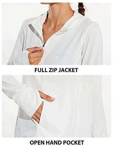 BALEAF Women's SPF UPF 50+ Sun Protection Zip Up Shirt Long Sleeve Hood Cooling Outdoor Hiking Fishing White S