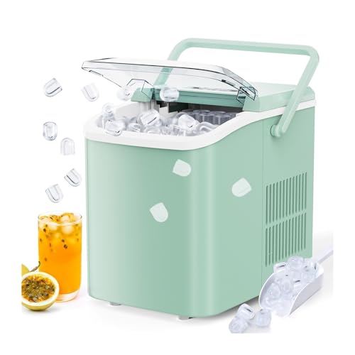 Easy to Use Portable Countertop Ice Maker with Self-Cleaning Function - Makes 9 Bullet Ice Cubes in 6 Minutes, 26.5lbs in 24 Hours(Green)