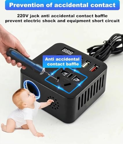 Image of 200W Car Power Inverter with 2 USB Ports (18W & 15W QC3.0), 1 USB-C 30W PD, and 2 AC Universal Outlets | 12V DC to 220V AC Converter for Laptop, Phone, and Electronics Charging