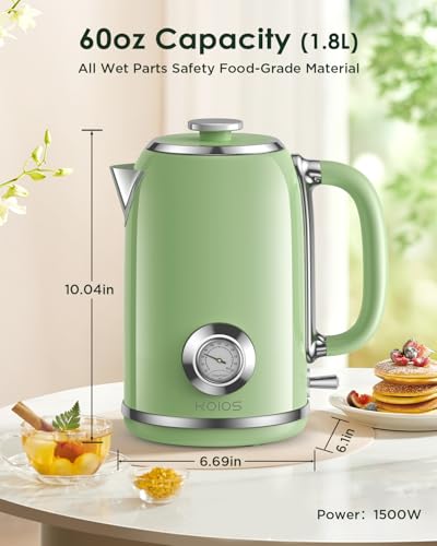 Image of Electric Kettle 1.8L with Temperature Gauge, 1500W Fast Boiling Electric Tea Kettle, 100% Stainless Steel Retro-Style Hot Water Kettle Electric - Glowing LED Light, Auto Shut-Off & Boil-Dry Protection