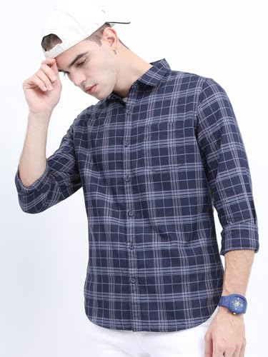 Image of Highlander Men's Slim Fit Checks Shirt | Long Sleeves | Regular Collar | Casual Shirts for Men