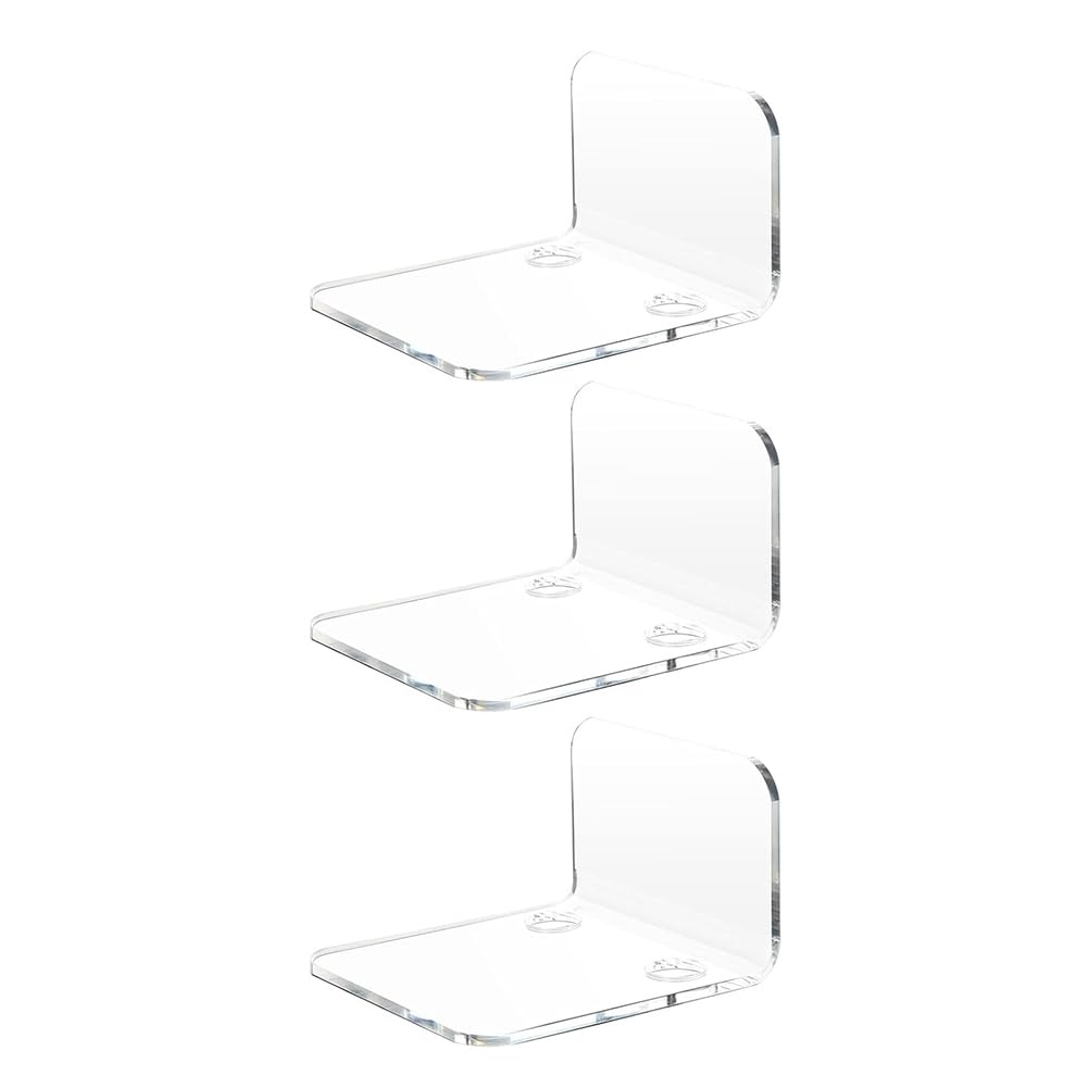 Pomoflexi Universal Small Wall Shelf Set of 3 Acrylic Floating Wall Shelves for Security Cameras,Baby Monitors,Speakers