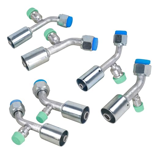 Wisepick Air Conditioner Fitting Set #6, #8 and #10 Female Oring Beadlock 45° Degree with R134a high and low pressure valve, 6 Pcs A/C Refrigerant Hose Fitting