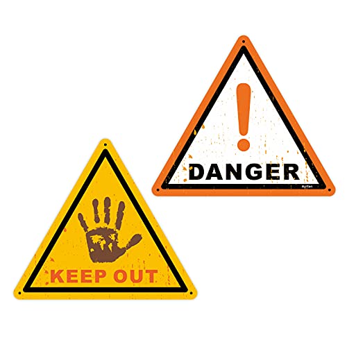 Ayifan 2 Pack Aluminum Danger Keep Out Shooting Range Sign Hazard Area Retro Metal Signs High Voltage Sign 12 x 12 Inch UV Protected, Waterproof Indoor & Outdoor