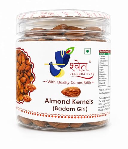 Image of Shwet Celebrations Premium Almond Kernels (Badam Giri) 240g | 100% Natural Whole California Almonds | Protein & Fiber Rich | Healthy Snack