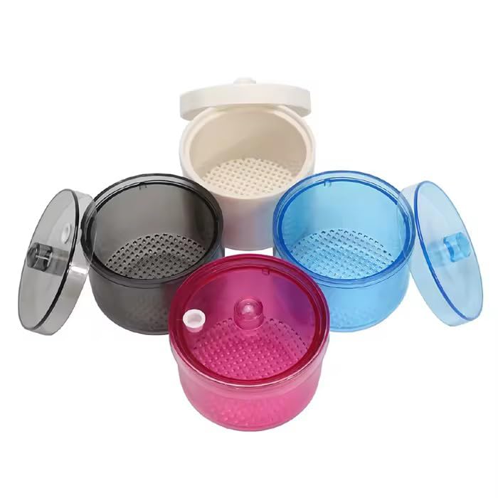 Colorful Plastic Autoclavable Holder Round Cleaner Soaking Box with Cover Filter (Blue)