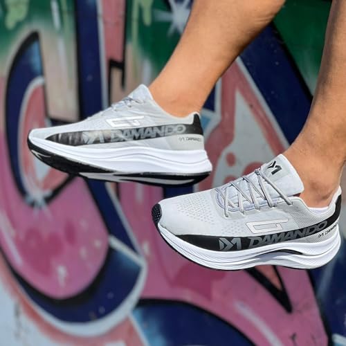 Tênis Masculino Corrida Academia e Caminhada Confortável e Leve + Relógio Digital (Cinza/Preto, BR,