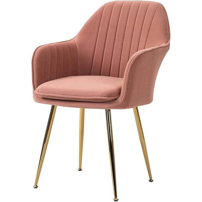 Image of Pink Velvet Chair for Home | Modern Accent Armchair in Soft Velvet Fabric with Golden Legs | Set of 2 Premium Accent Chair for Living Room Bedroom Restaurent | Pink, 2 pc (Pink)