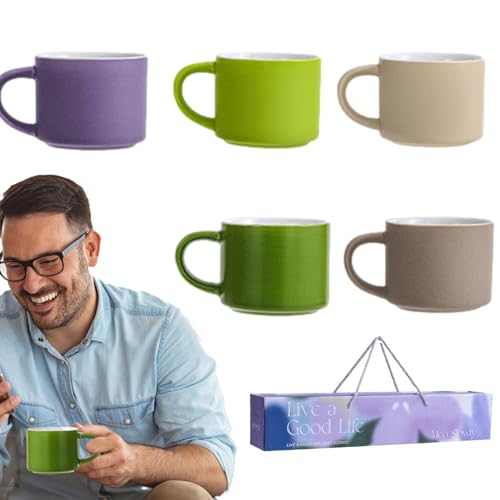 Lot de 5 tasses à café modernes de couleur mate avec poignée pour thé, latte, cappuccino, lait, cacao