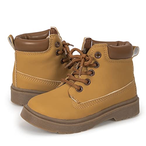 Casazoe Boys Girls Leather Hiking Snow Boots Little Kid High Top Dress Shoes Toddler Lace Up Non-Slip Texture Sole Loafer Ankle Flats Classic Casual Walking Work Boot(Toddler/Little Kid)3