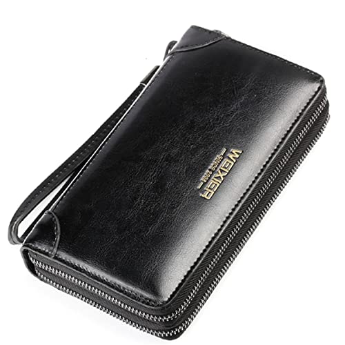 Large Wallet Clutch Long Leather Cellphone Purse Business Hand Cluth Bag Cell Phone Holster Creit Card Holder Card Lots Case Travel Wallet Gift for Men Women Father Husband Boyfriend (Double-Black)