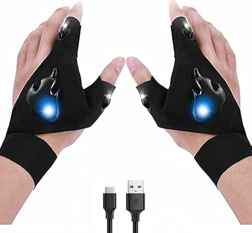 Rechargeable LED Flashlight Gloves Gifts for Men, Unique Birthday Gifts Christmas Stocking Stuffers for Men Dad Husband, Lighted Gloves with Lights Cool Gadget Tool for Camping Fishing Car Repairing