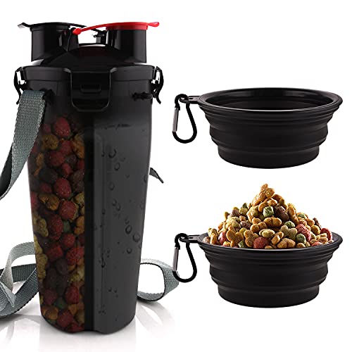 Bouteille d'eau pour chien haut de gamme gourde double compartiment solide avec bols noirs