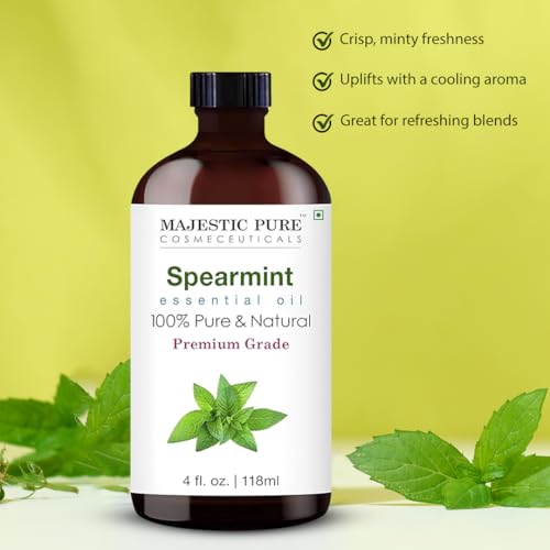 Image of Majestic Pure Spearmint Essential Oil for Diffuser - 4 Fl Oz | 100% Natural Essentials Oils Ideal for Humidifier, Air Freshening, Cleaning Home, Bath, Steam Inhalation and Massage