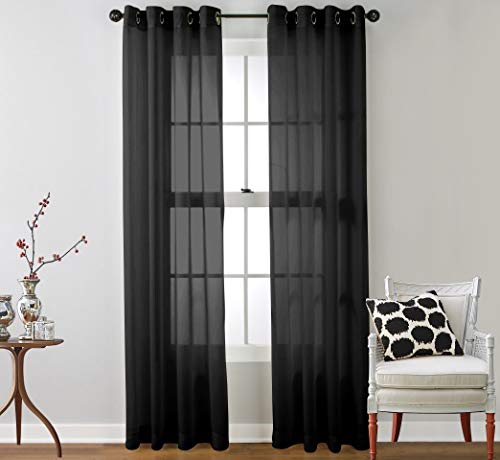 HLC.ME Semi Sheer Grommet Window Curtains, 2 Panels, 54x84 Inch, Black