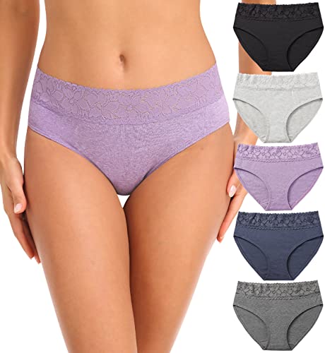 Rhyff Womens Underwear Cotton Lace Panties Soft Bikini Panty Comfortable Hipster Stretch Full Ladies Briefs 5 Pack S-Xl(R3020-Purple-L) #TOP7