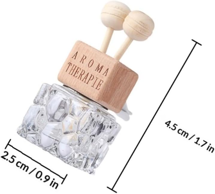 6pcs Glass Essential Oil Bottles for Vehicle Air Vent Diffuser with Wooden Cover and Fragrance Ball, Keeps Vehicle Fresh with Continuous Fragrance Release, Small Glass Bottles